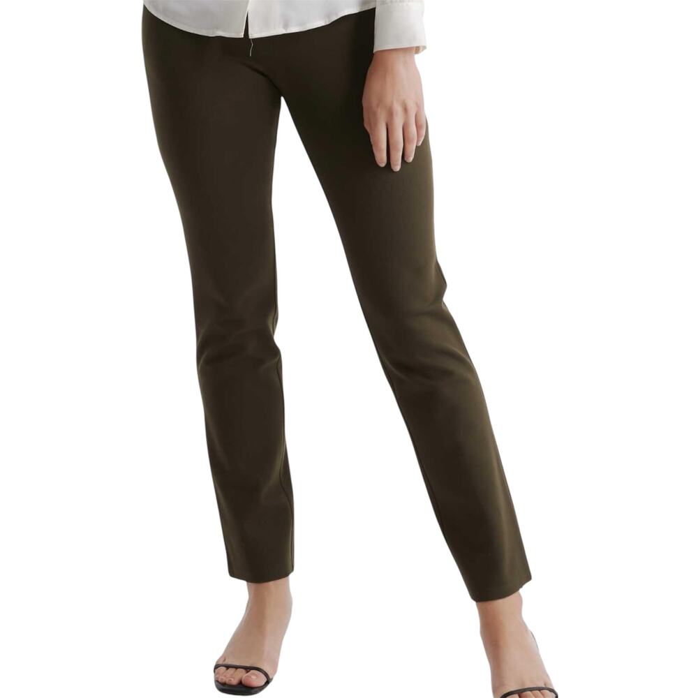 Quince Ultra-Stretch Ponte Straight Leg Pants Wrinkle-Resistant 26" Olive SP